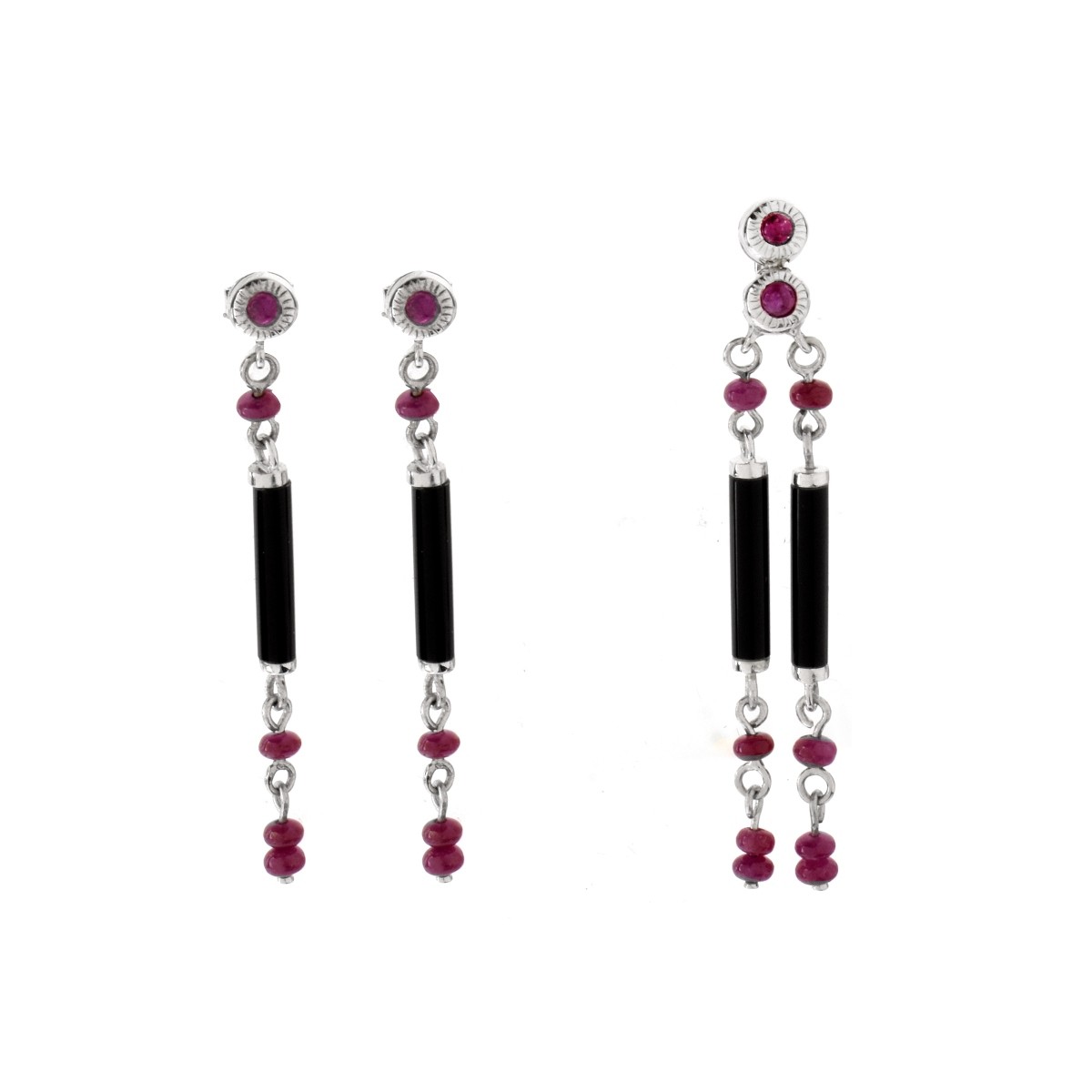 Ruby, Onyx and 18K Earrings and Pendant