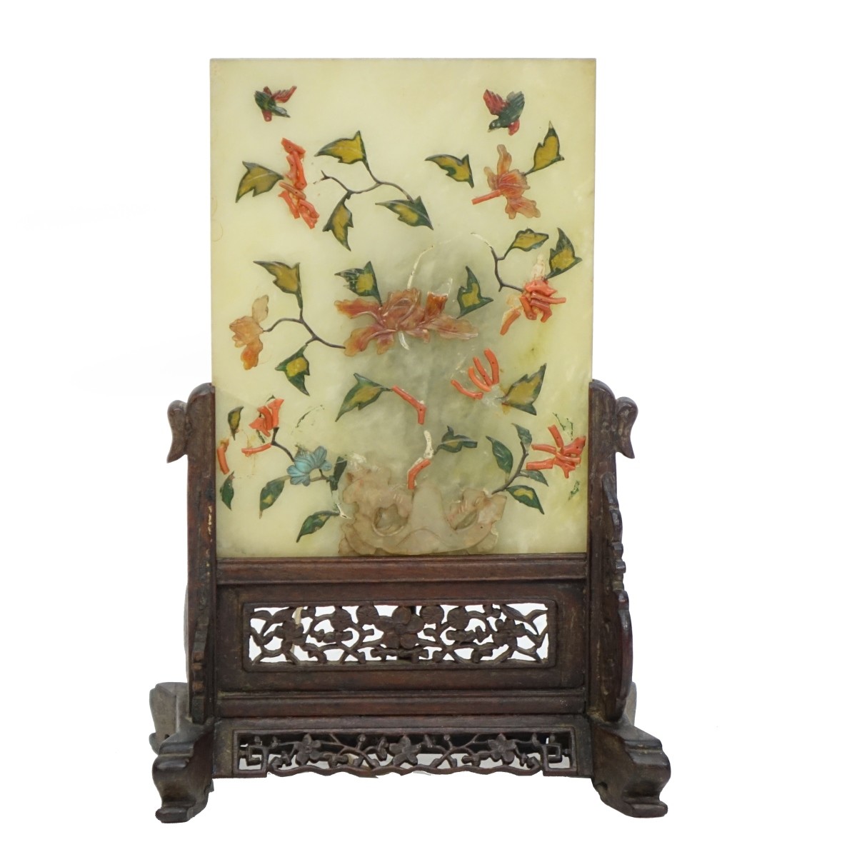 Antique Chinese Gemstone Table Screen