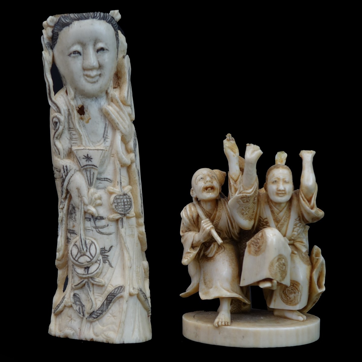 (2) Antique Oriental Carved Figures