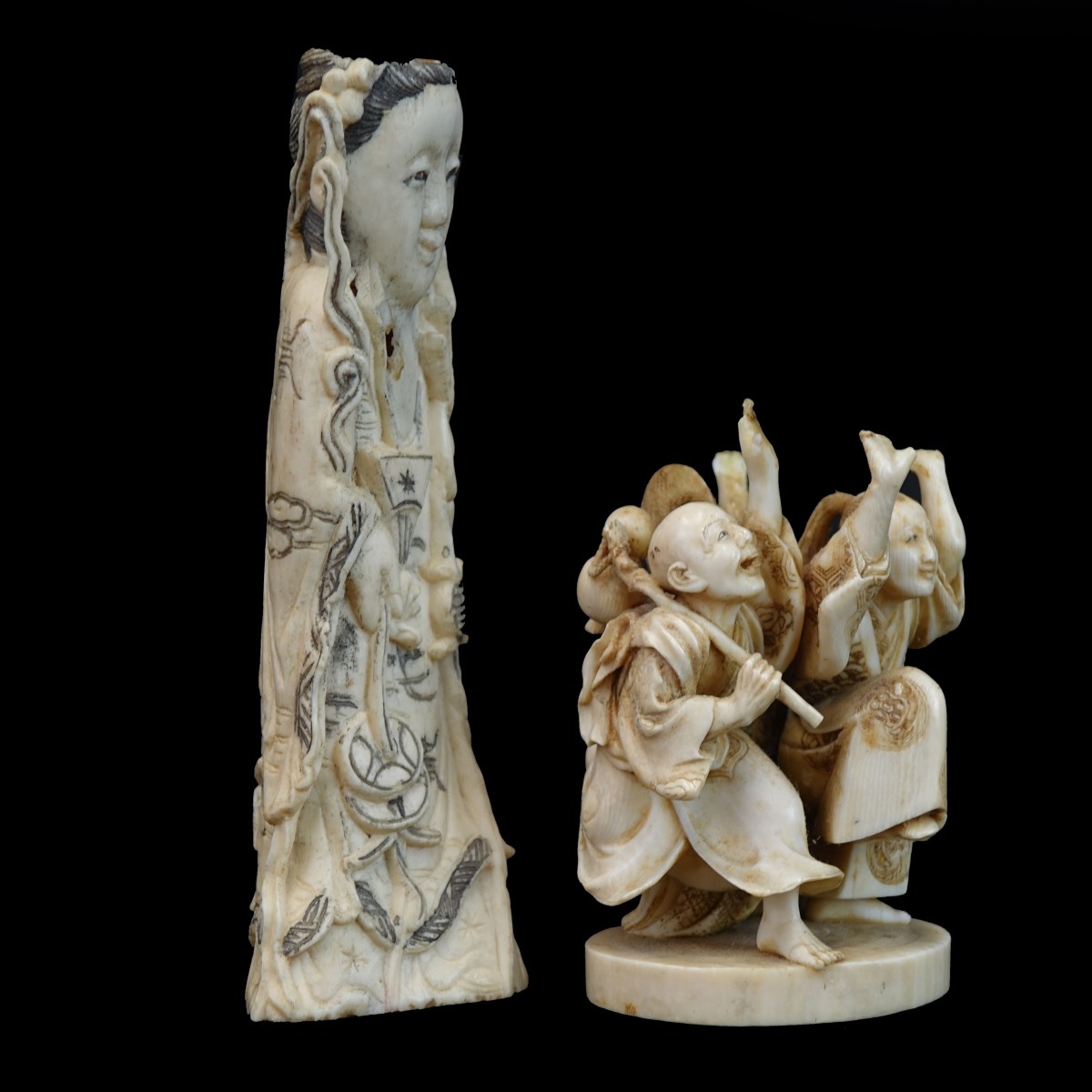 (2) Antique Oriental Carved Figures