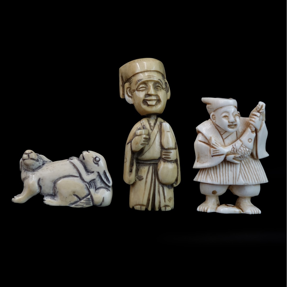 (3) Japanese Netsuke Figures