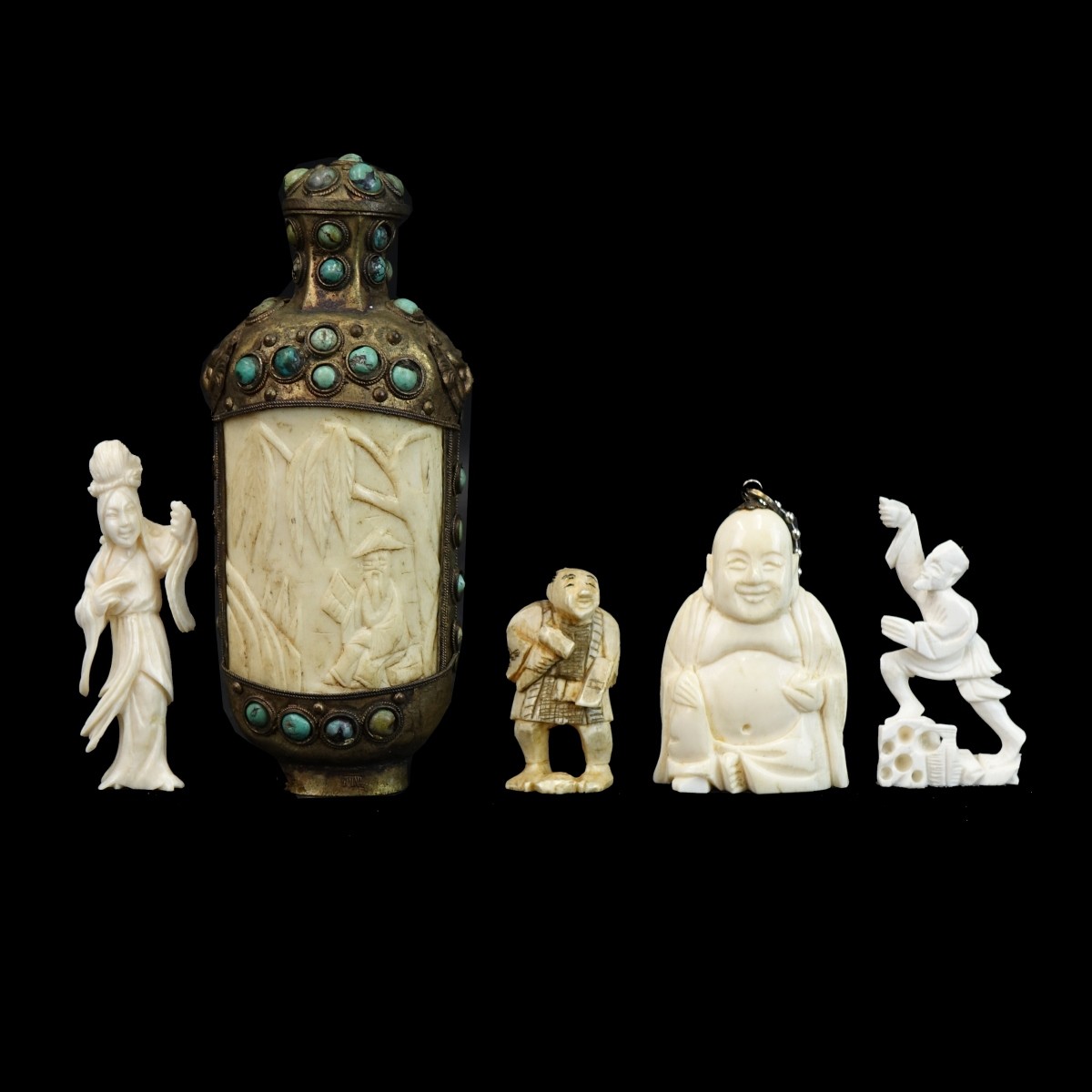 Tibetan Snuff Bottle w/ Chinese Carved Figures