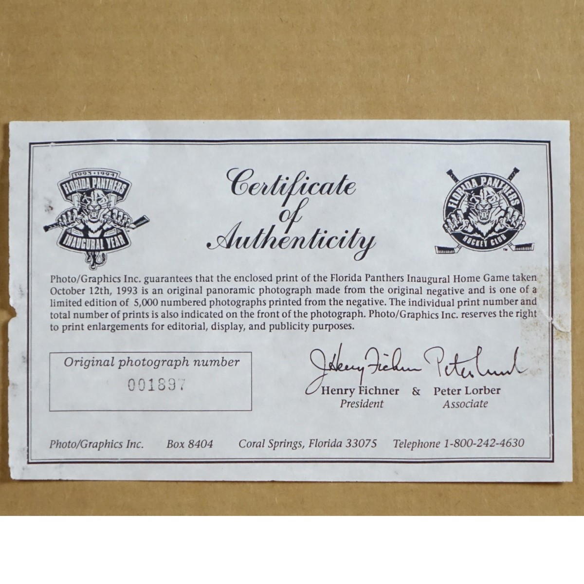20th C. Offset Lithograph Print "Florida Panthers"