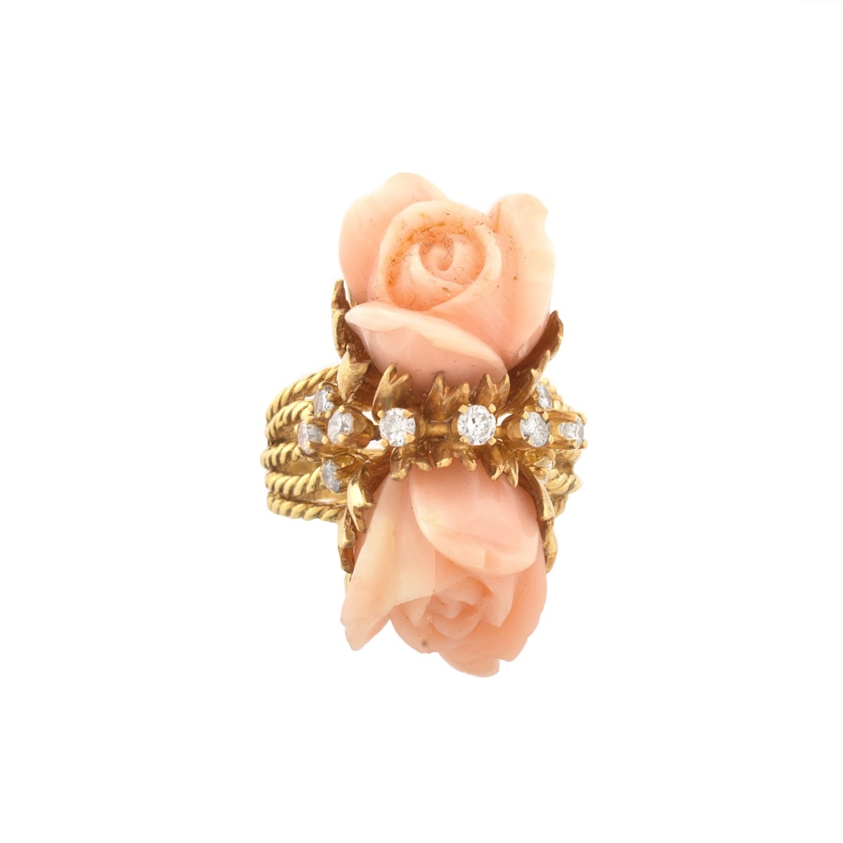 Coral, Diamond and 14K Ring