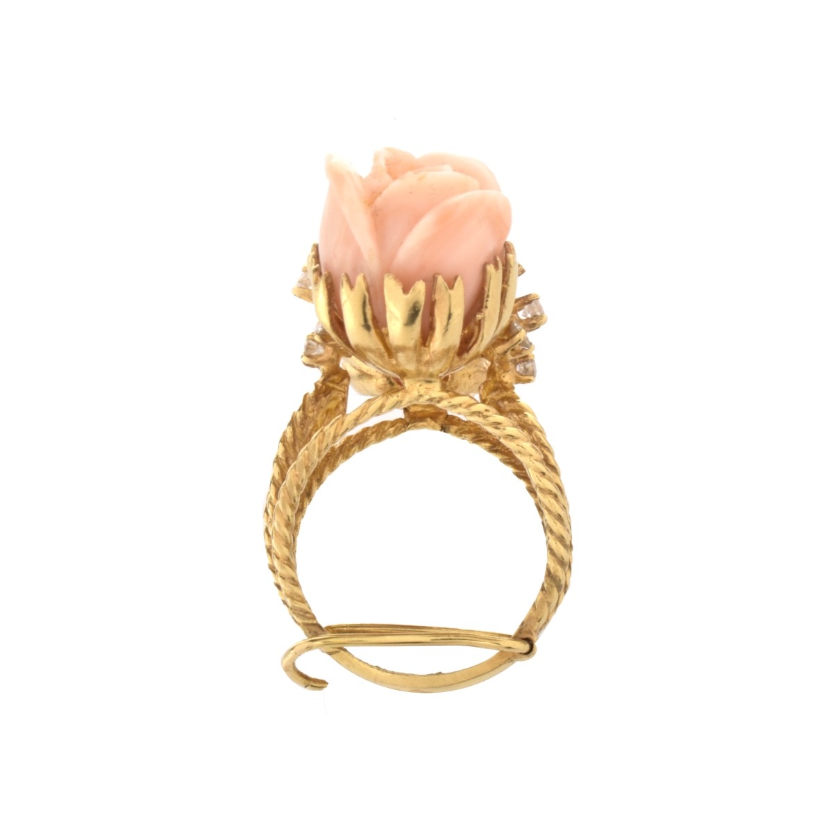 Coral, Diamond and 14K Ring