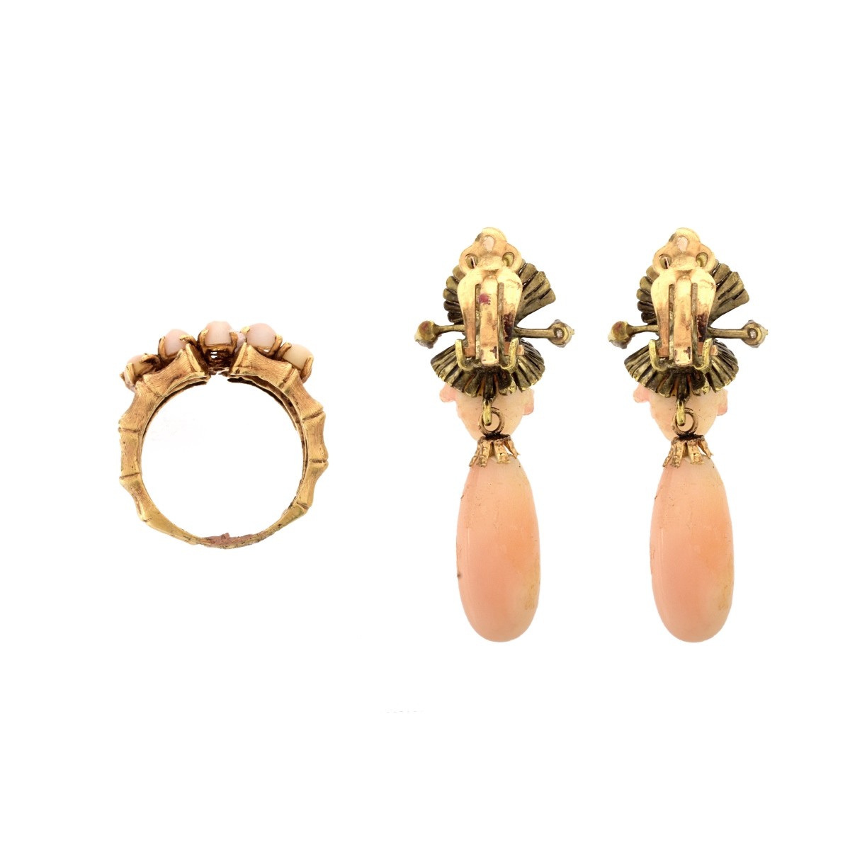 Coral and 14K Earrings and Ring