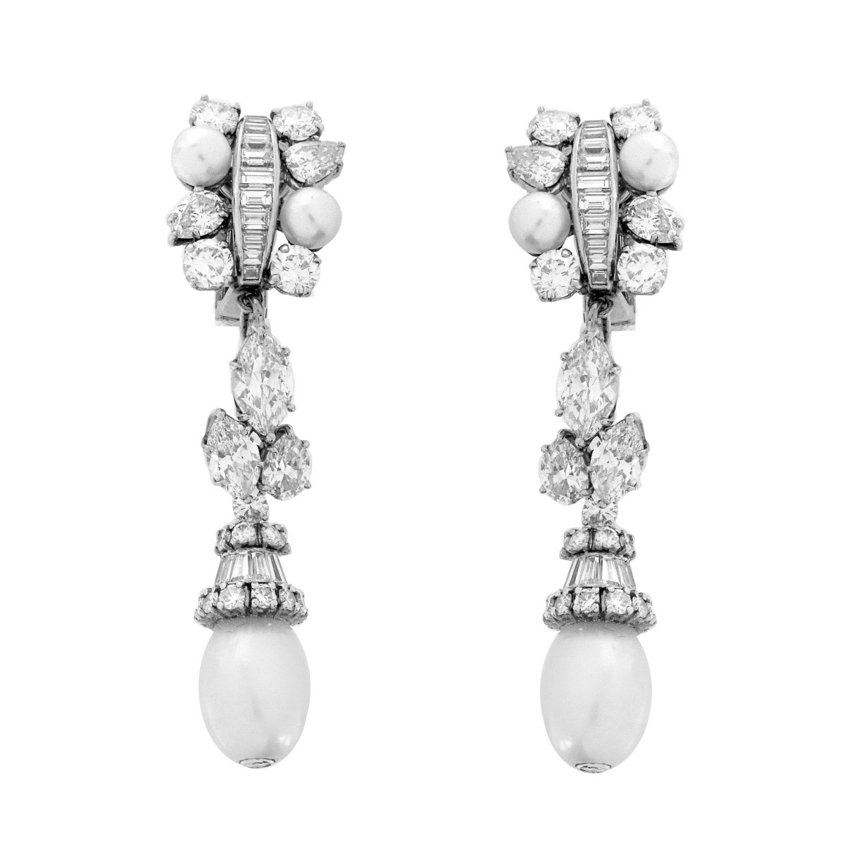 GIA Natural Pearl and Diamond Earrings