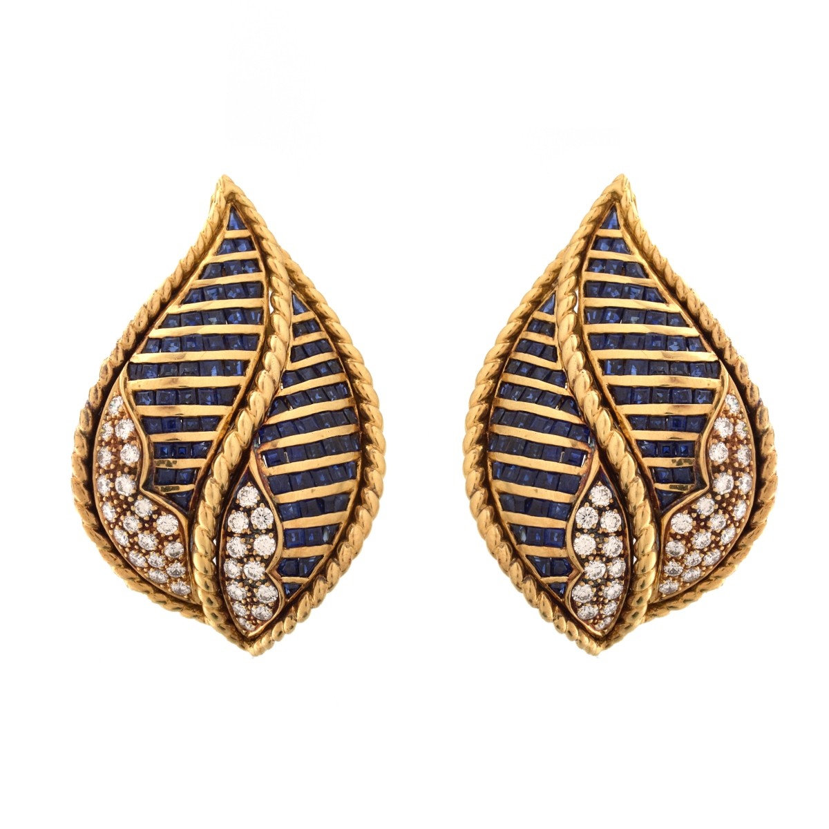 Diamond, Sapphire and 18K Earrings