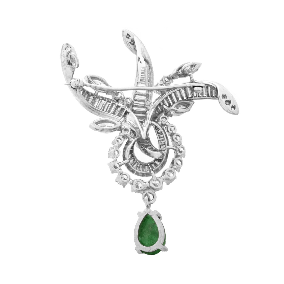 Diamond, Emerald and Platinum Brooch