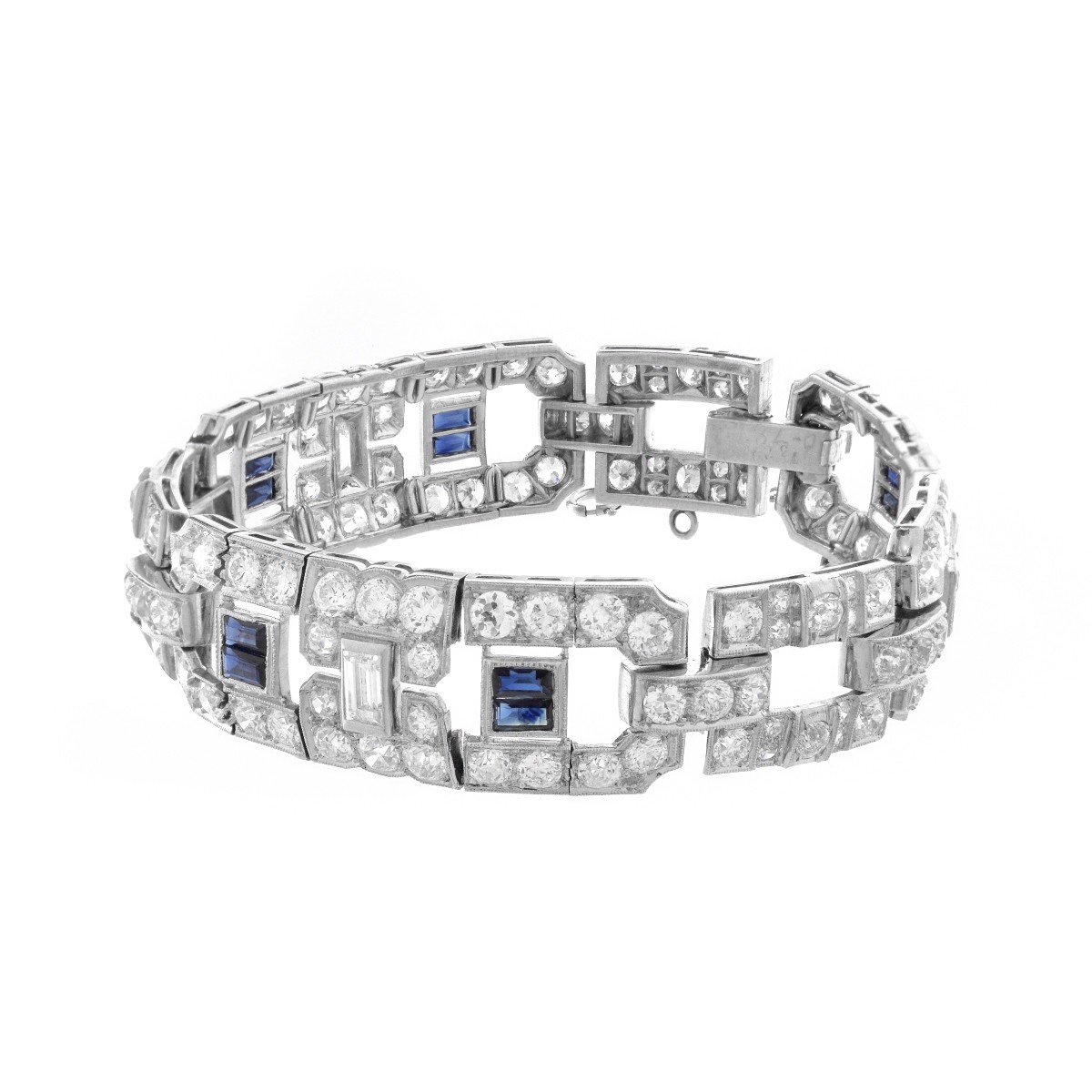 Deco Diamond, Sapphire and Platinum Bracelet