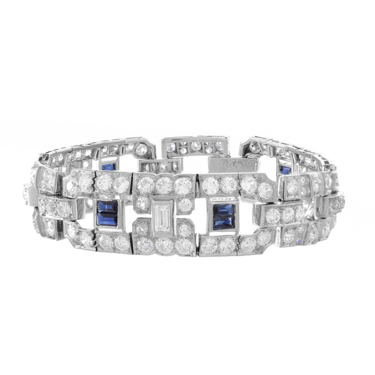 Deco Diamond, Sapphire and Platinum Bracelet