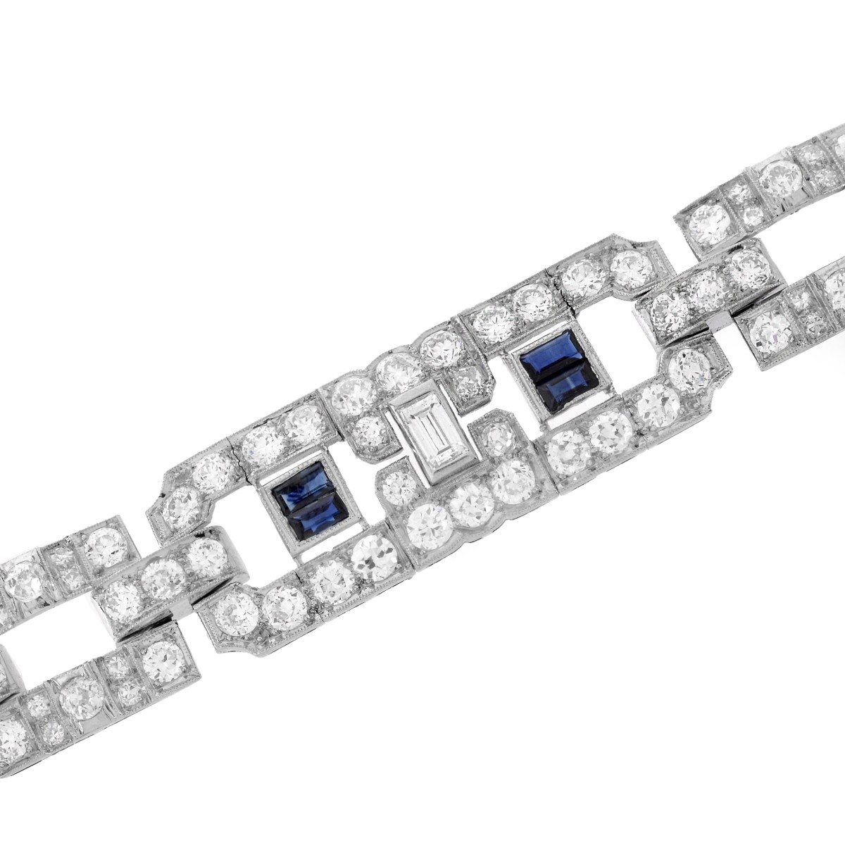 Deco Diamond, Sapphire and Platinum Bracelet