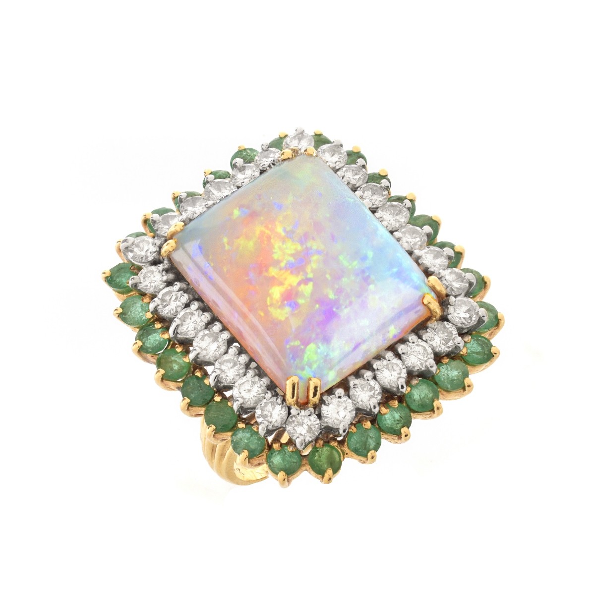 Opal, Diamond, Emerald and 14K Ring