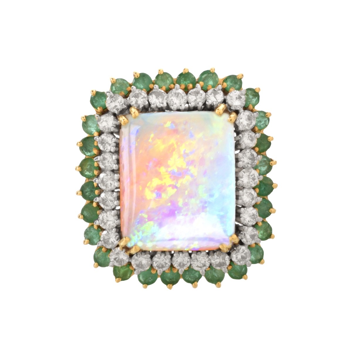 Opal, Diamond, Emerald and 14K Ring