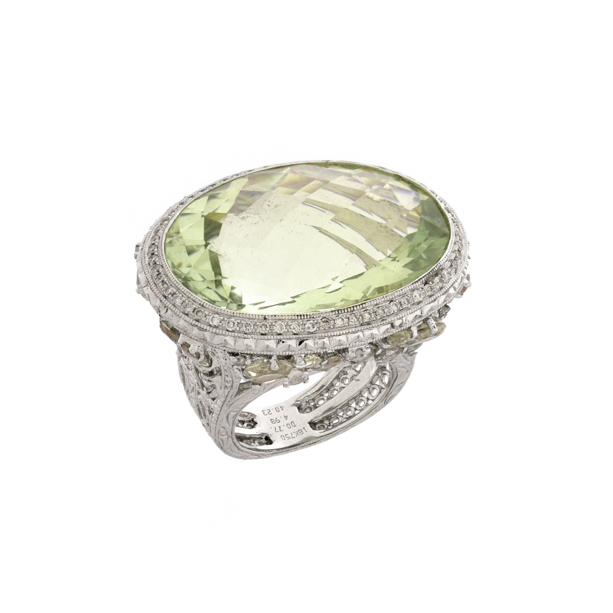 Prasiolite, Diamond and 18K Ring