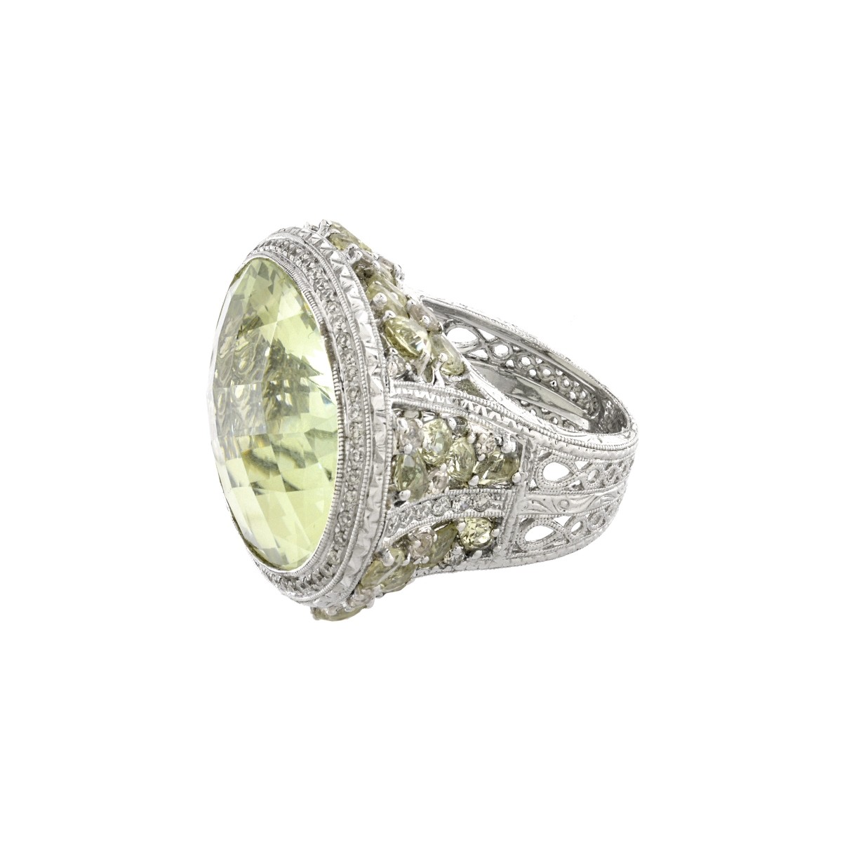 Prasiolite, Diamond and 18K Ring