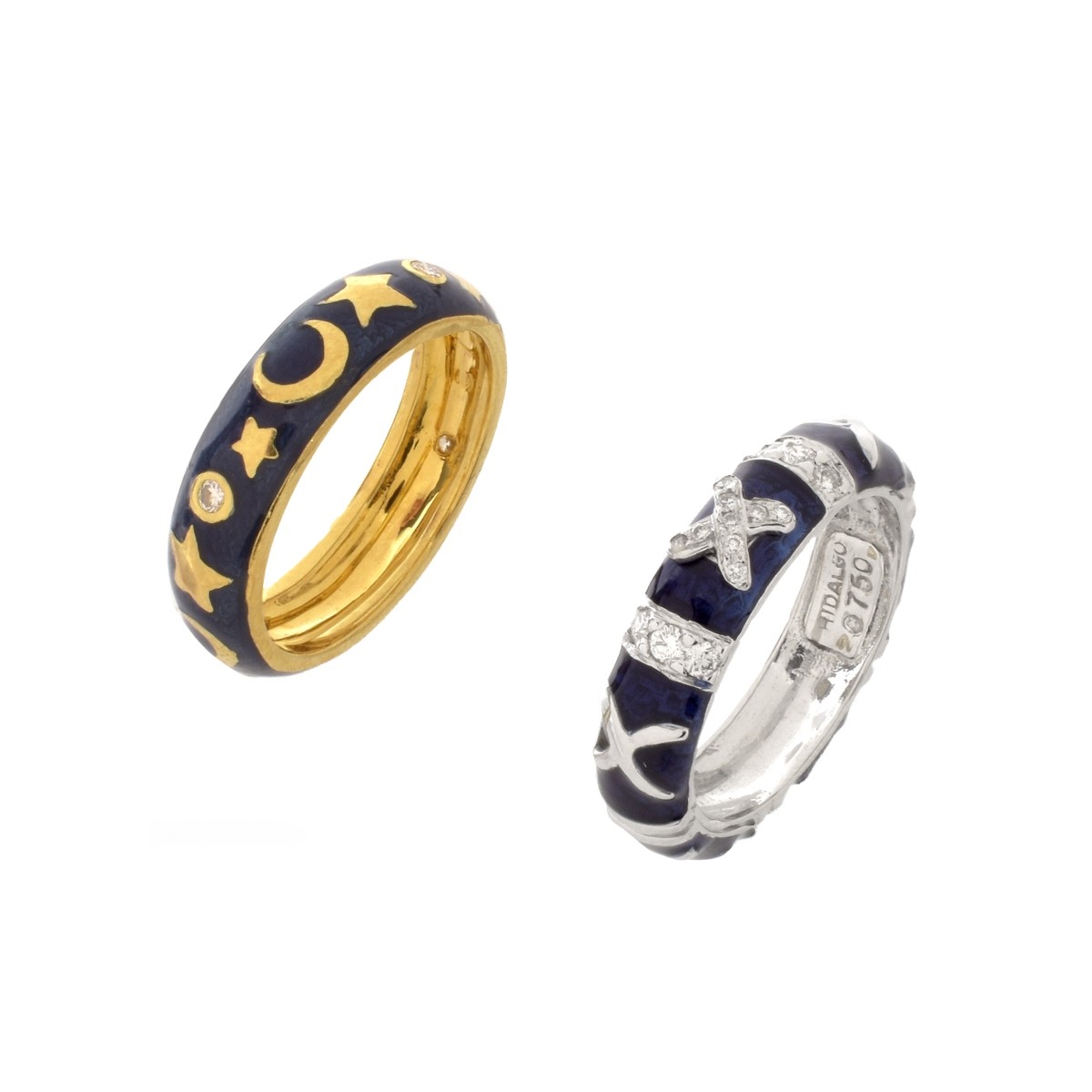 Two Diamond, Enamel and 18K Rings