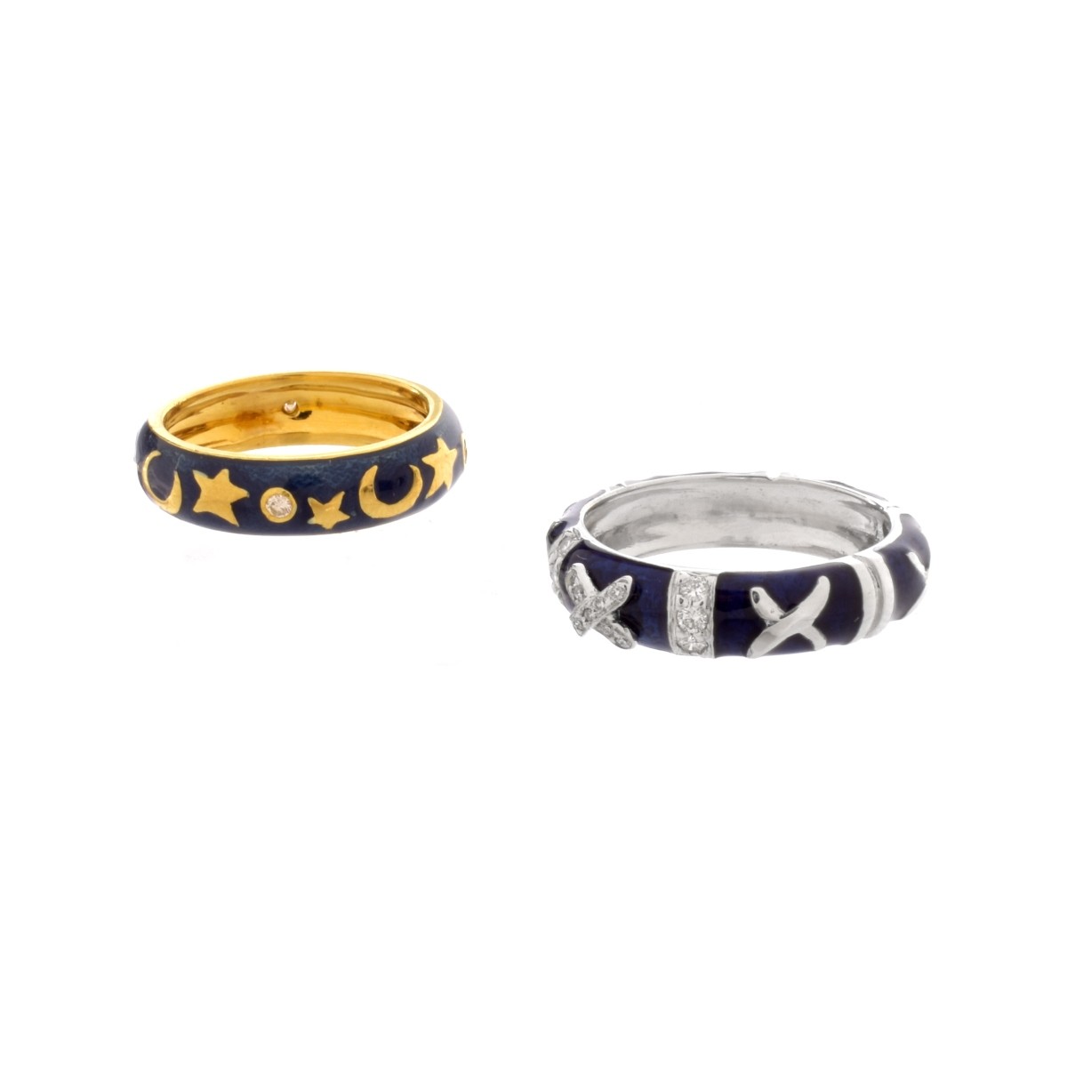 Two Diamond, Enamel and 18K Rings