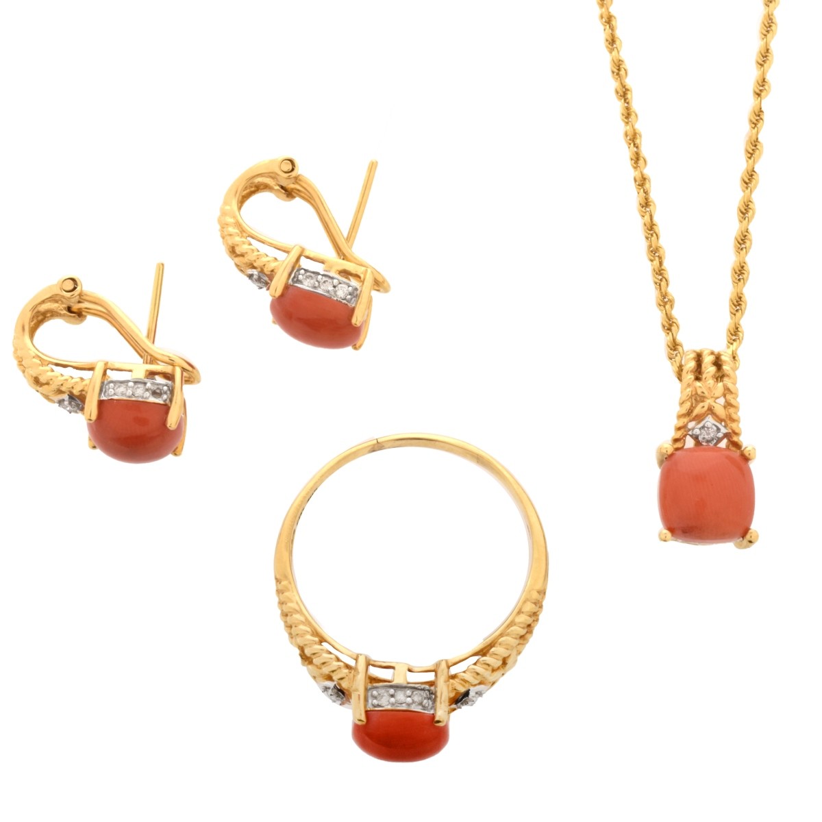 Coral and 14K Jewelry Suite