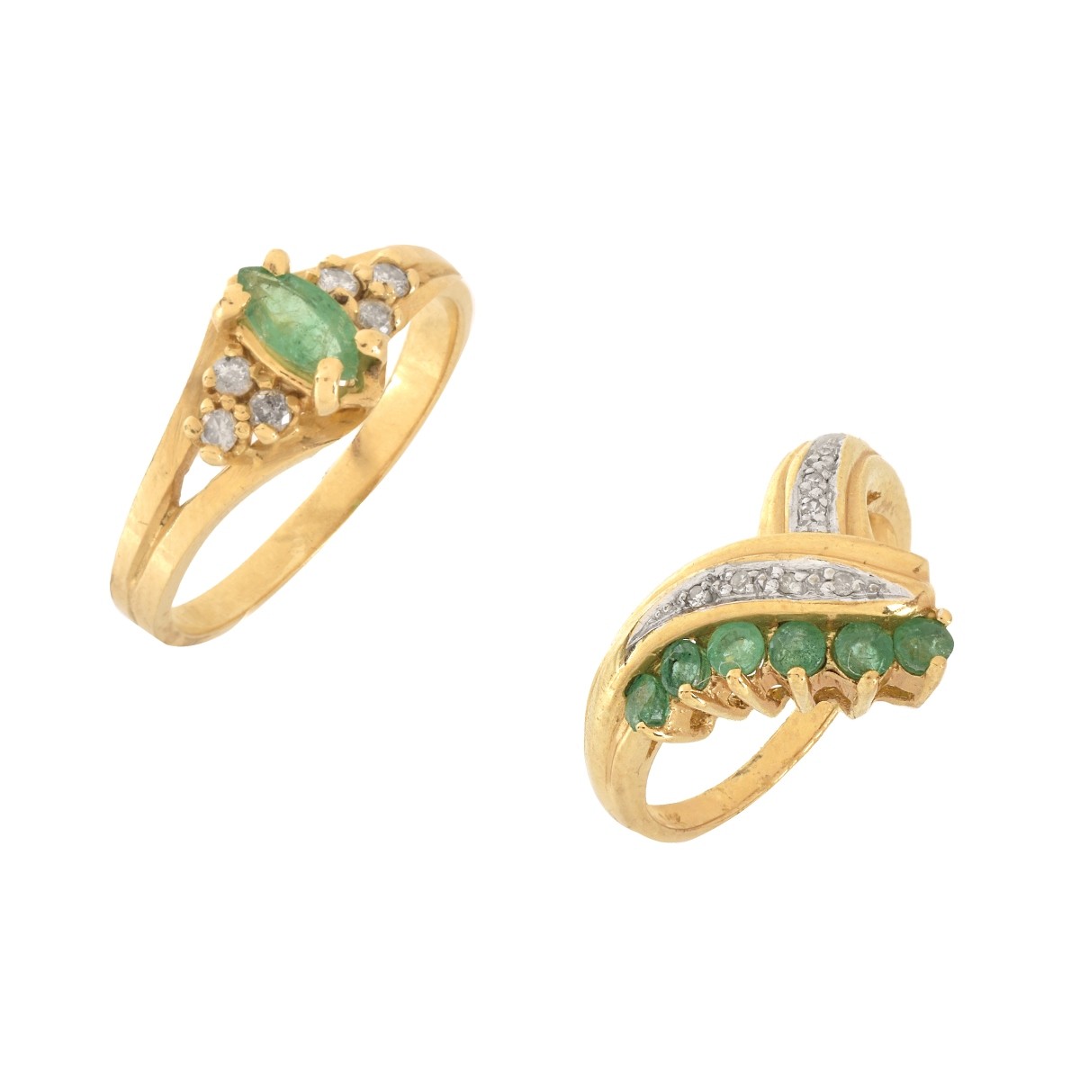 Two Emerald, Diamond and 14K Rings