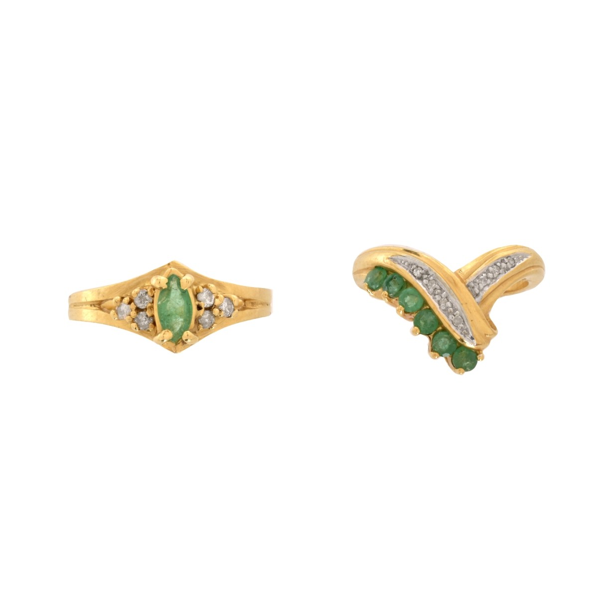 Two Emerald, Diamond and 14K Rings