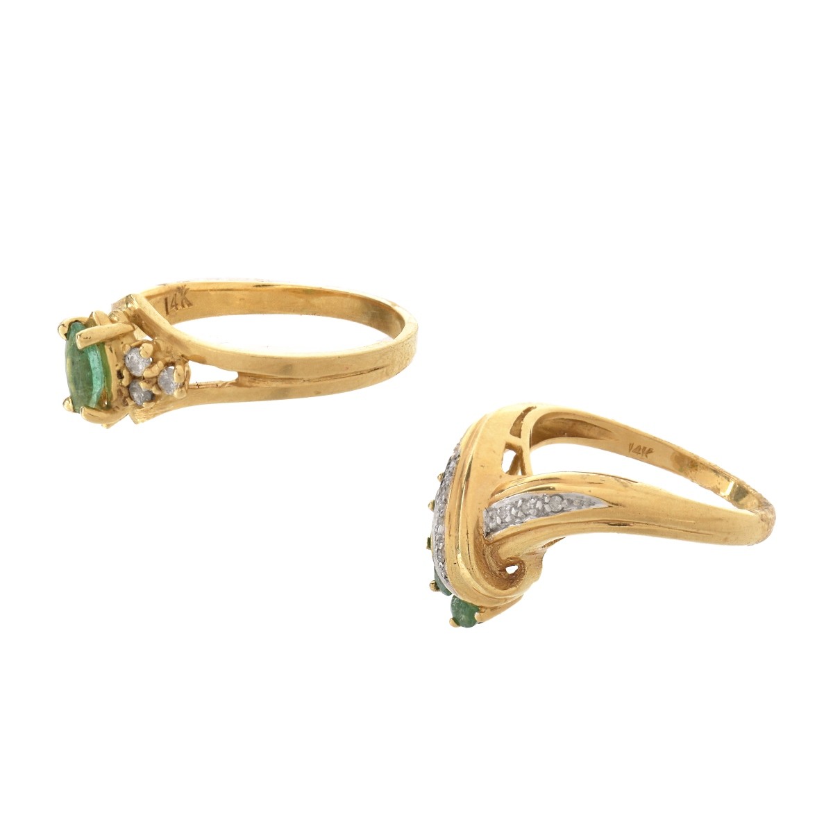 Two Emerald, Diamond and 14K Rings