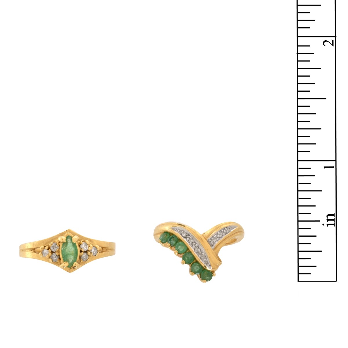 Two Emerald, Diamond and 14K Rings