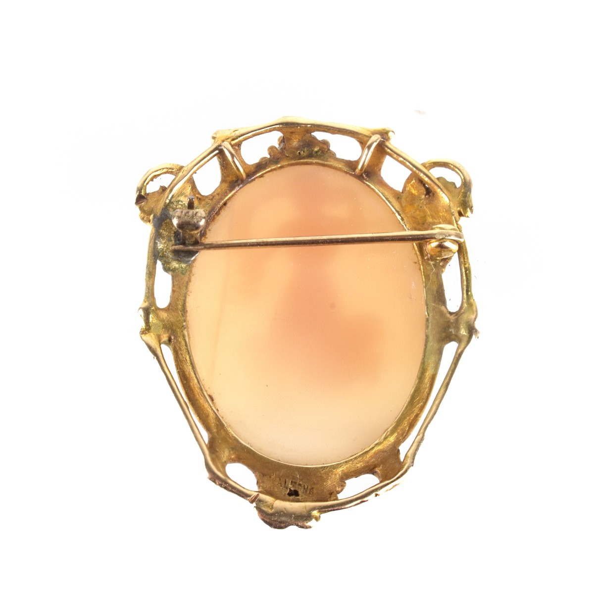 Carved Shell and 14K Cameo Brooch