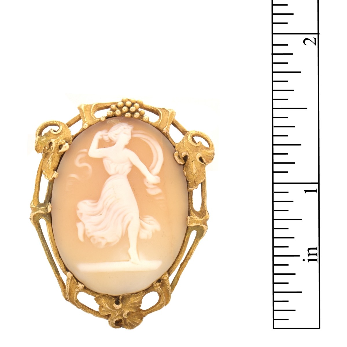 Carved Shell and 14K Cameo Brooch