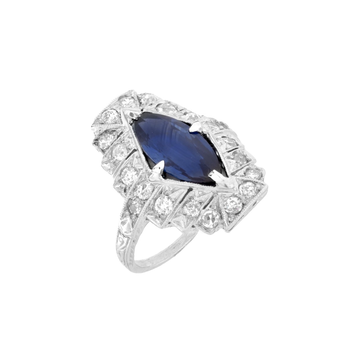 Deco Sapphire, Diamond and Platinum Ring