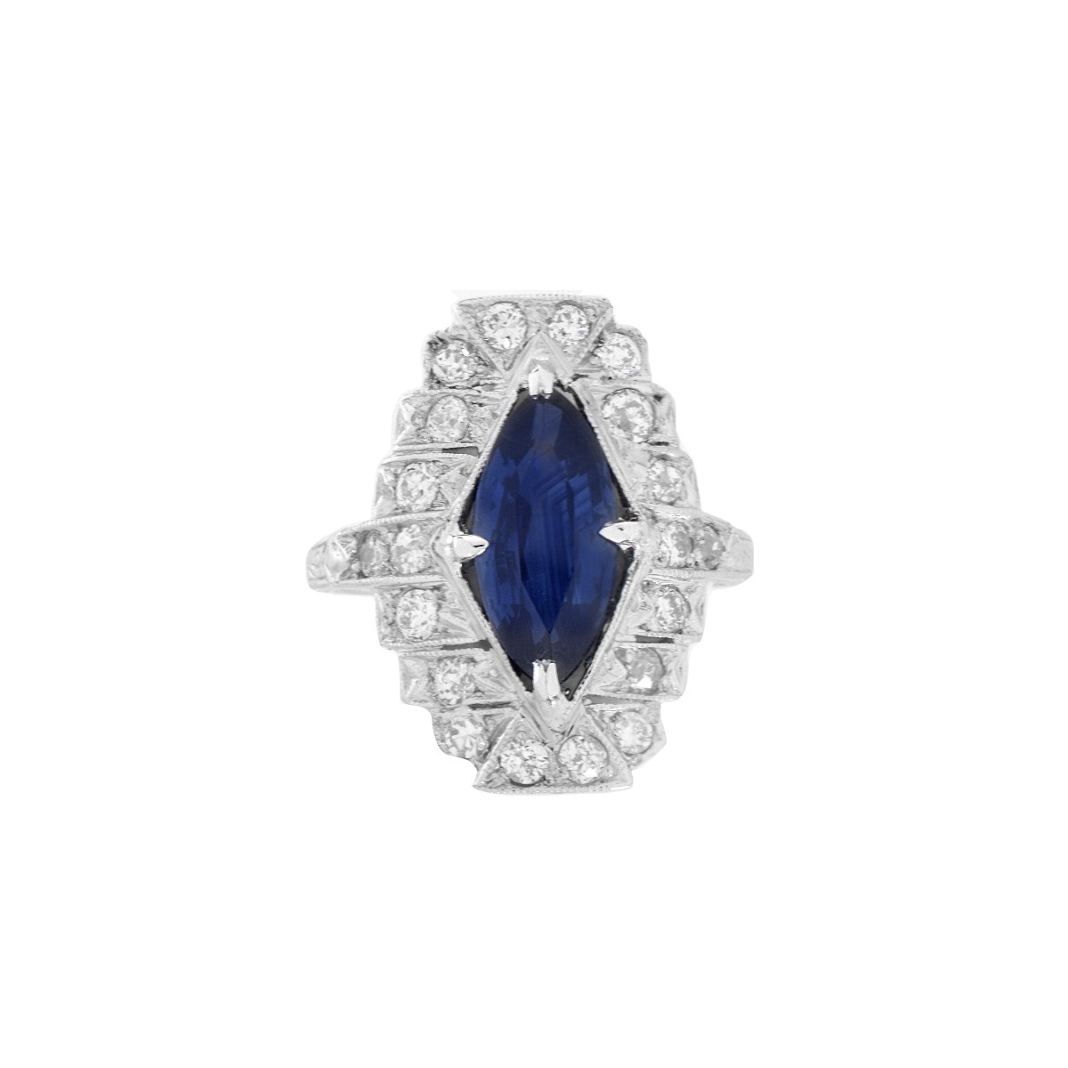 Deco Sapphire, Diamond and Platinum Ring