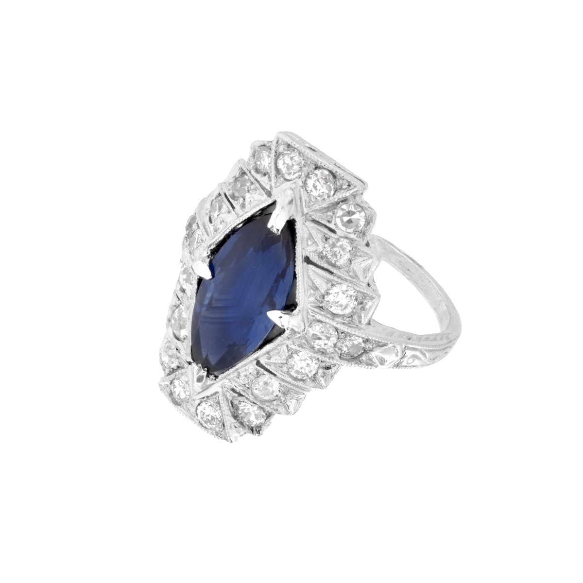 Deco Sapphire, Diamond and Platinum Ring