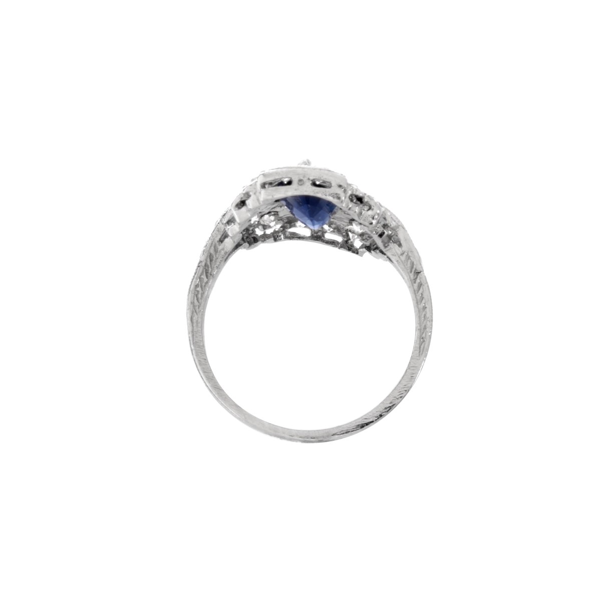 Deco Sapphire, Diamond and Platinum Ring