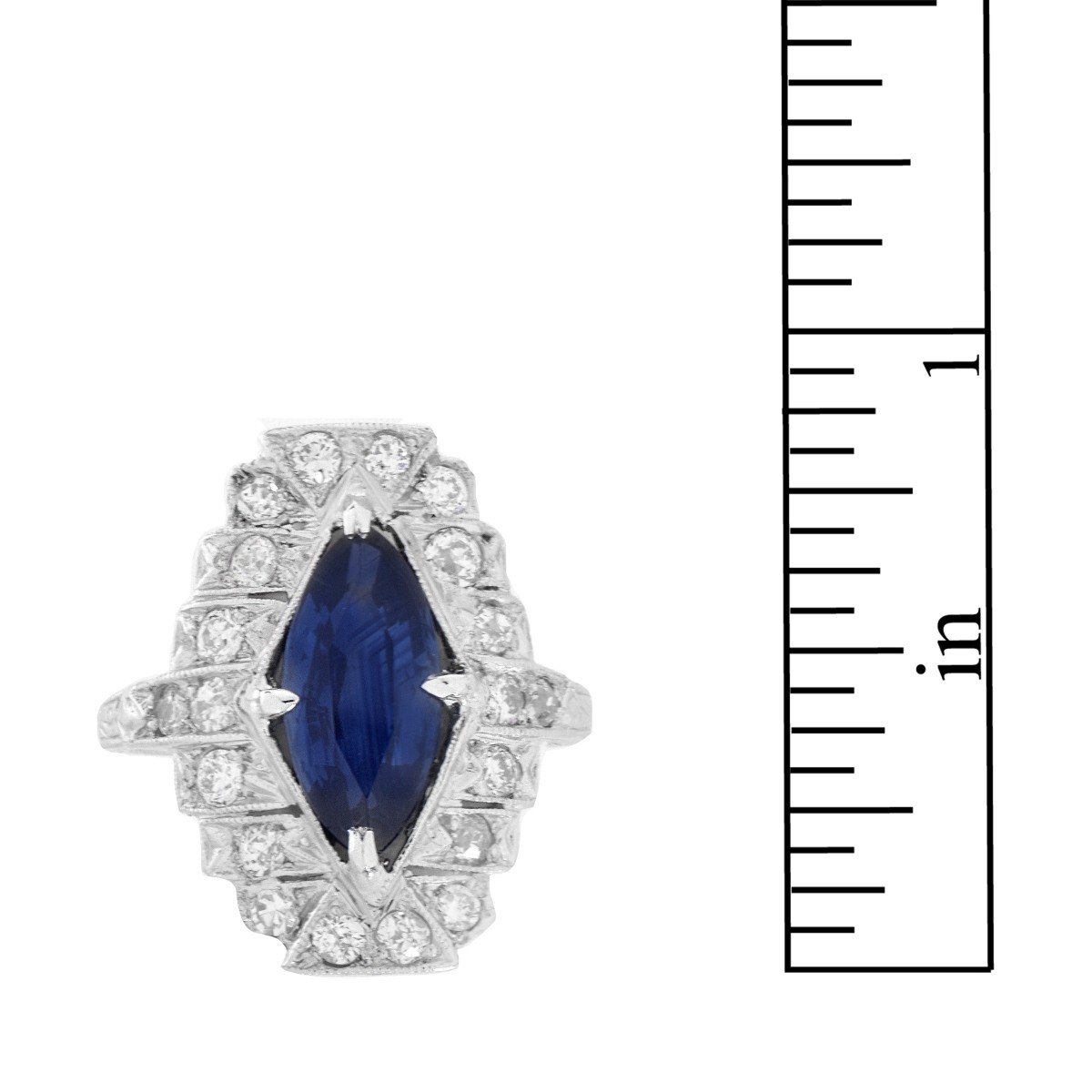 Deco Sapphire, Diamond and Platinum Ring