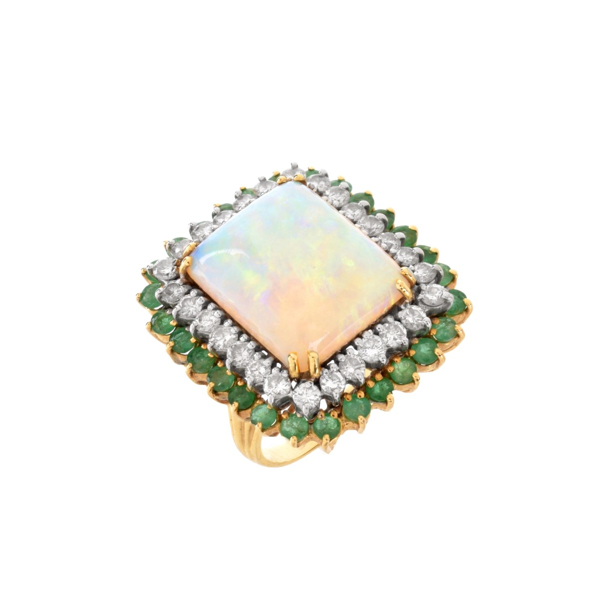 Opal, Diamond, Emerald and 14K Ring