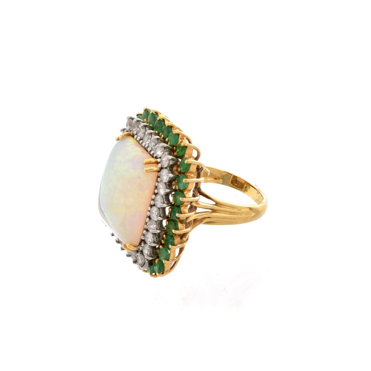 Opal, Diamond, Emerald and 14K Ring