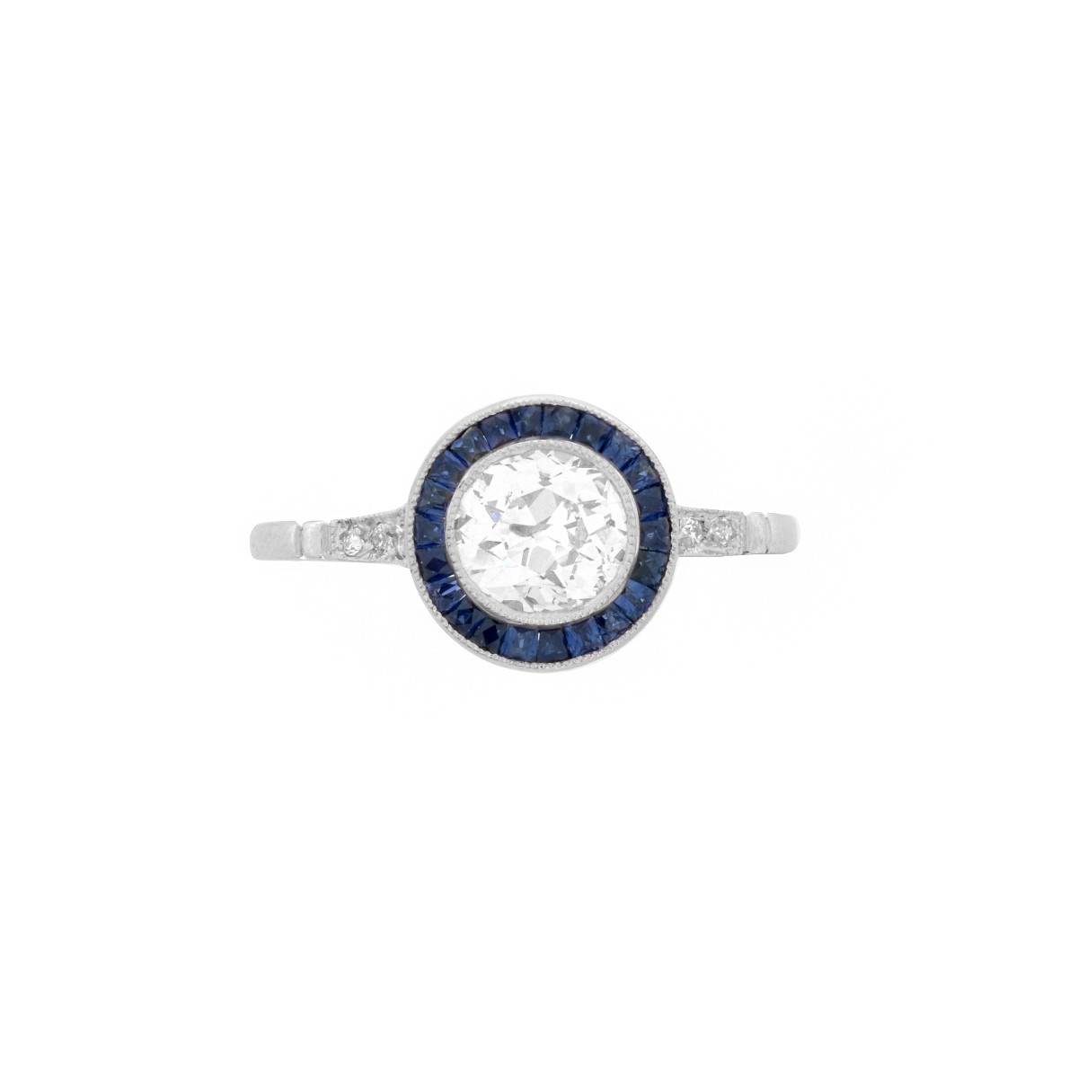 Deco Diamond, Sapphire and Platinum Ring