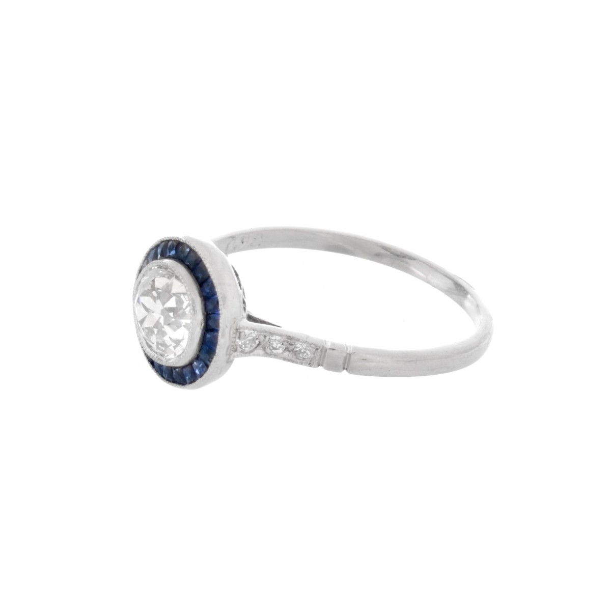 Deco Diamond, Sapphire and Platinum Ring