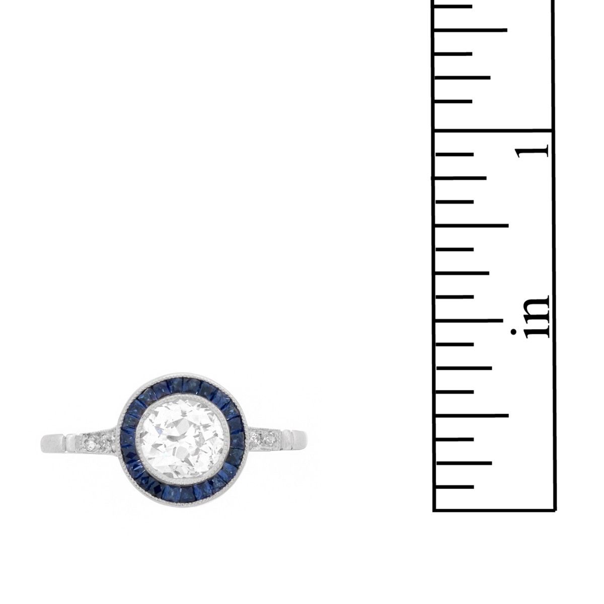 Deco Diamond, Sapphire and Platinum Ring