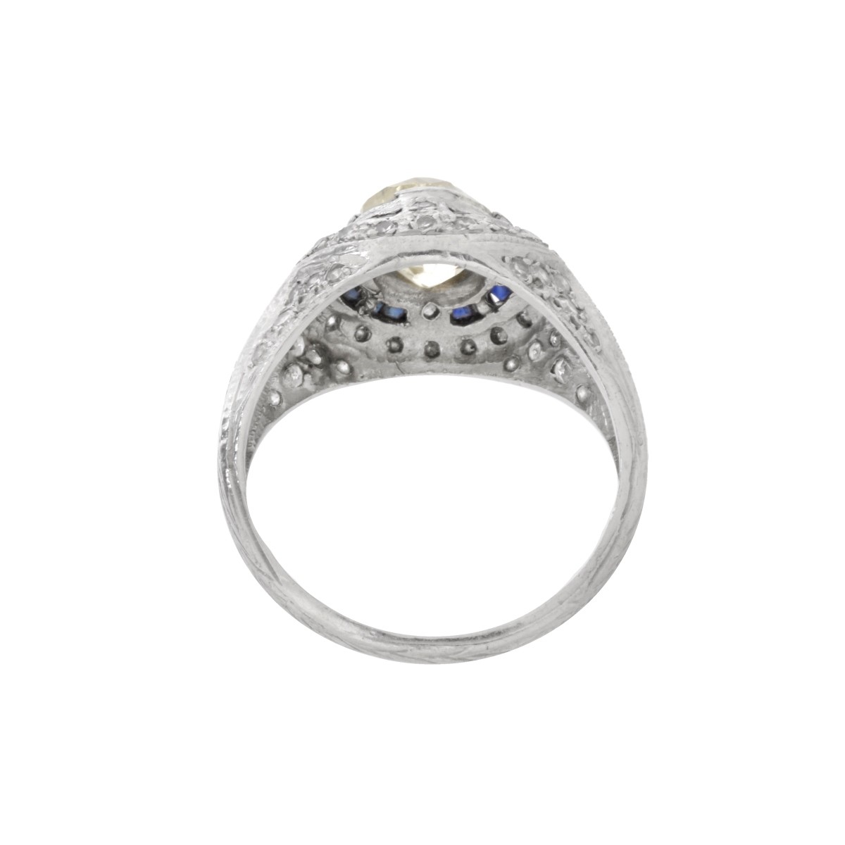 Deco Diamond, Sapphire and Platinum Ring