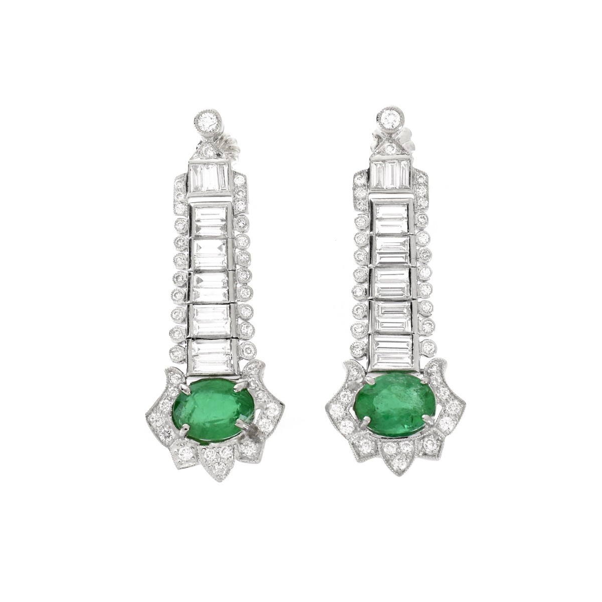 Emerald, Diamond and Platinum Earrings