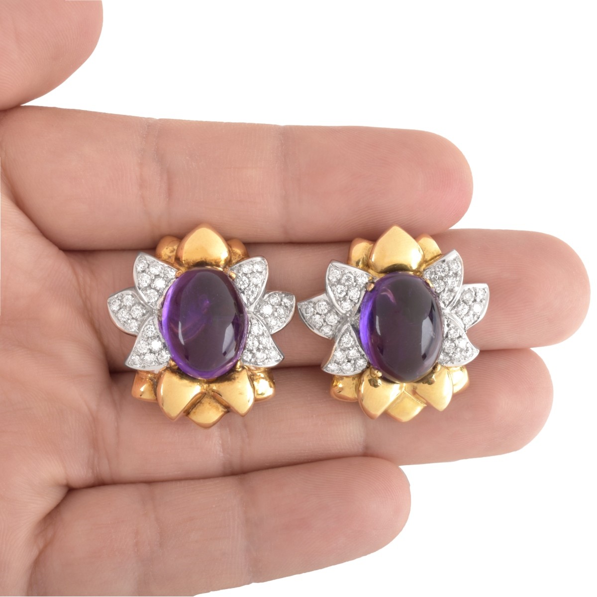 Amethyst, Diamond and 18K Earrings