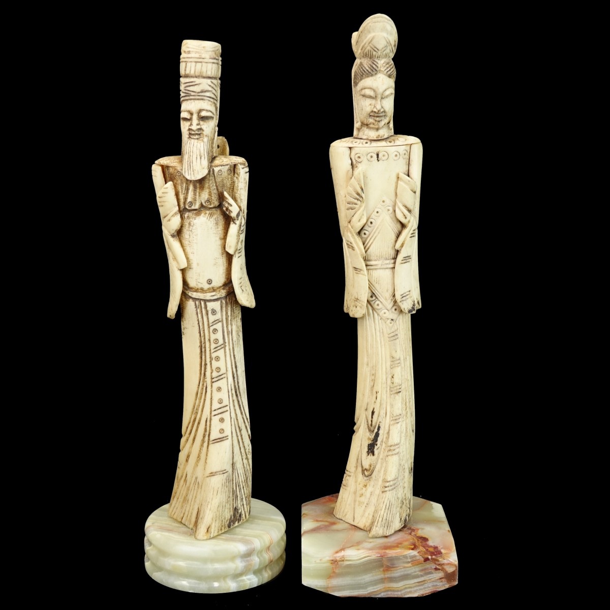 Pair of Chinese Carved Bone Figures