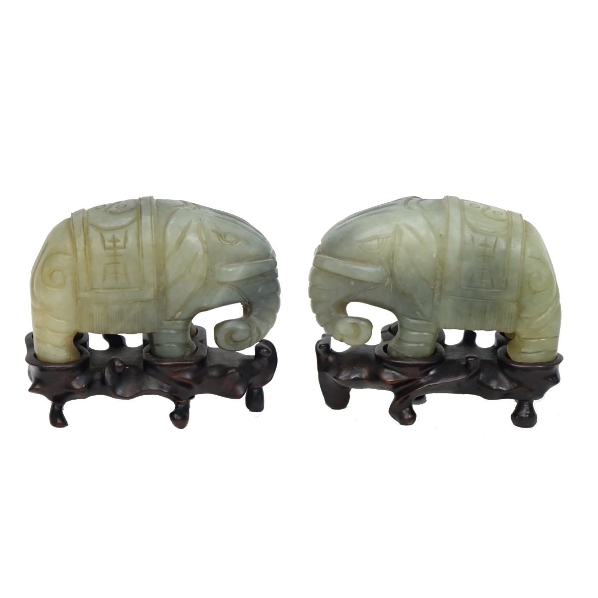 Pair of 20th C. Chinese Jade Elephants