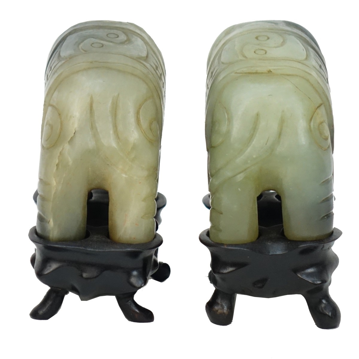 Pair of 20th C. Chinese Jade Elephants