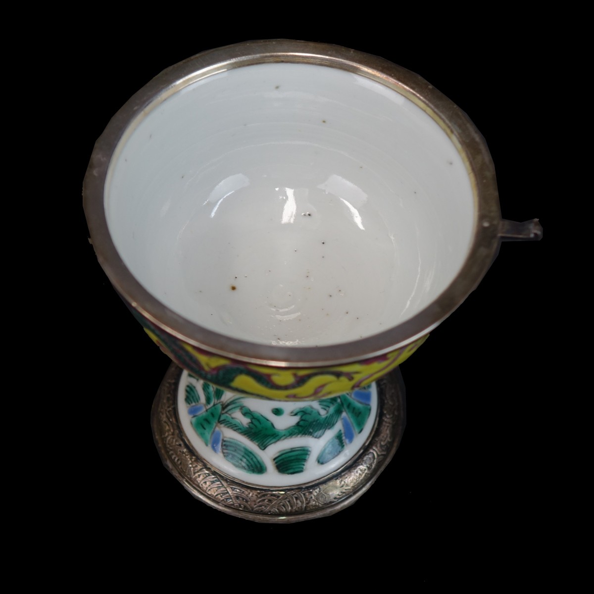 20th C. Chinese Stem Cup w/ Silver Mounts