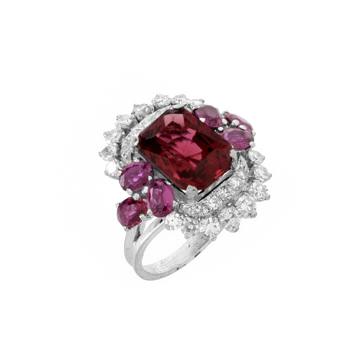 Art Deco Rubelite, Diamond and Platinum Ring