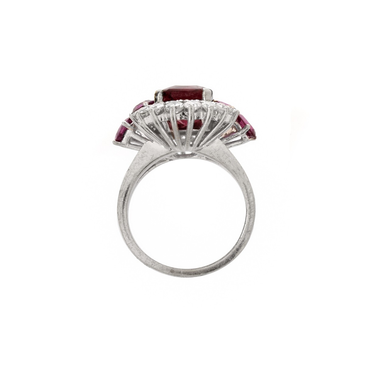 Art Deco Rubelite, Diamond and Platinum Ring