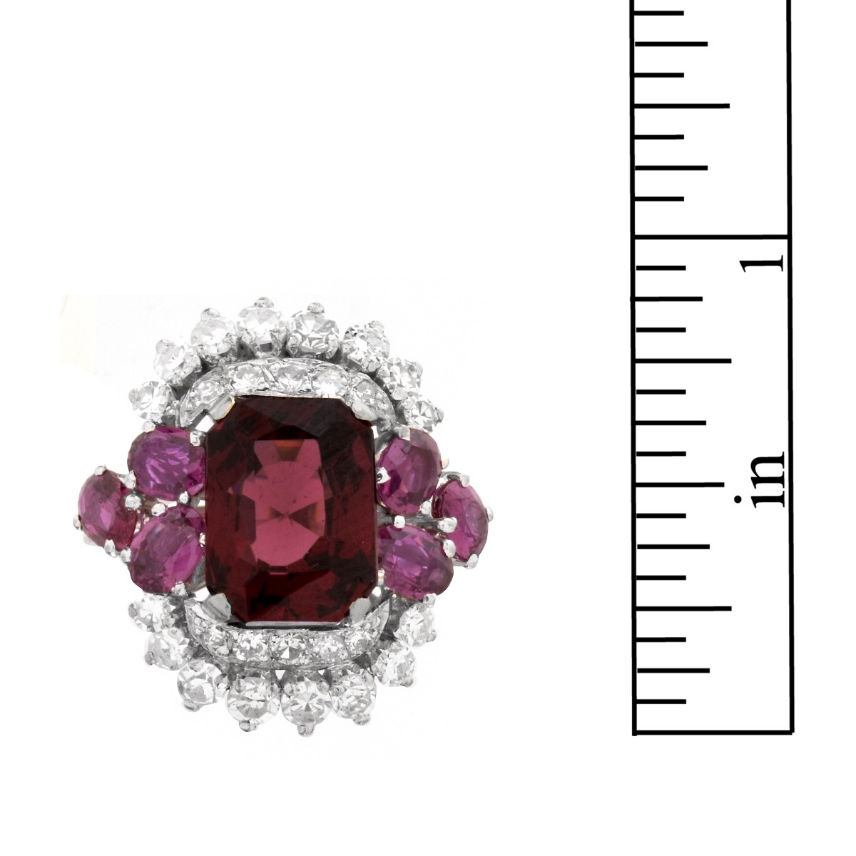 Art Deco Rubelite, Diamond and Platinum Ring