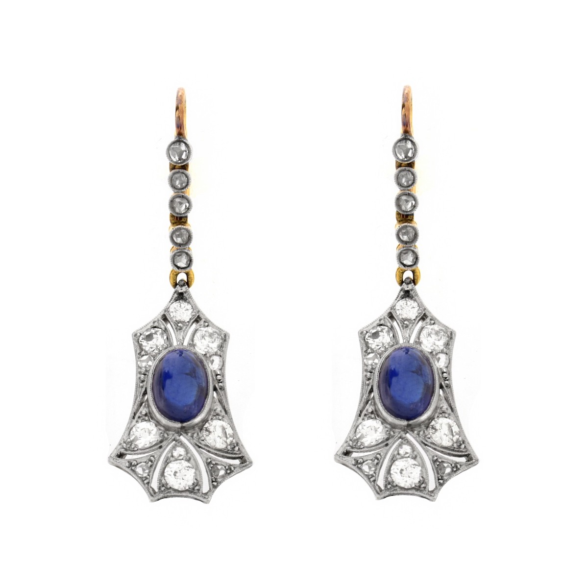 Sapphire, Diamond, Platinum and 14K Earrings